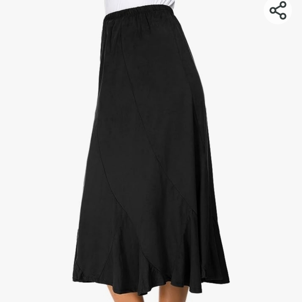 EXCHIC Women's Ankle Length Ruffle Hem Elastic Waist Suede Midi Skirt NWOT Siz S